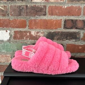 UGG Pink Fluffy platform slide sandal